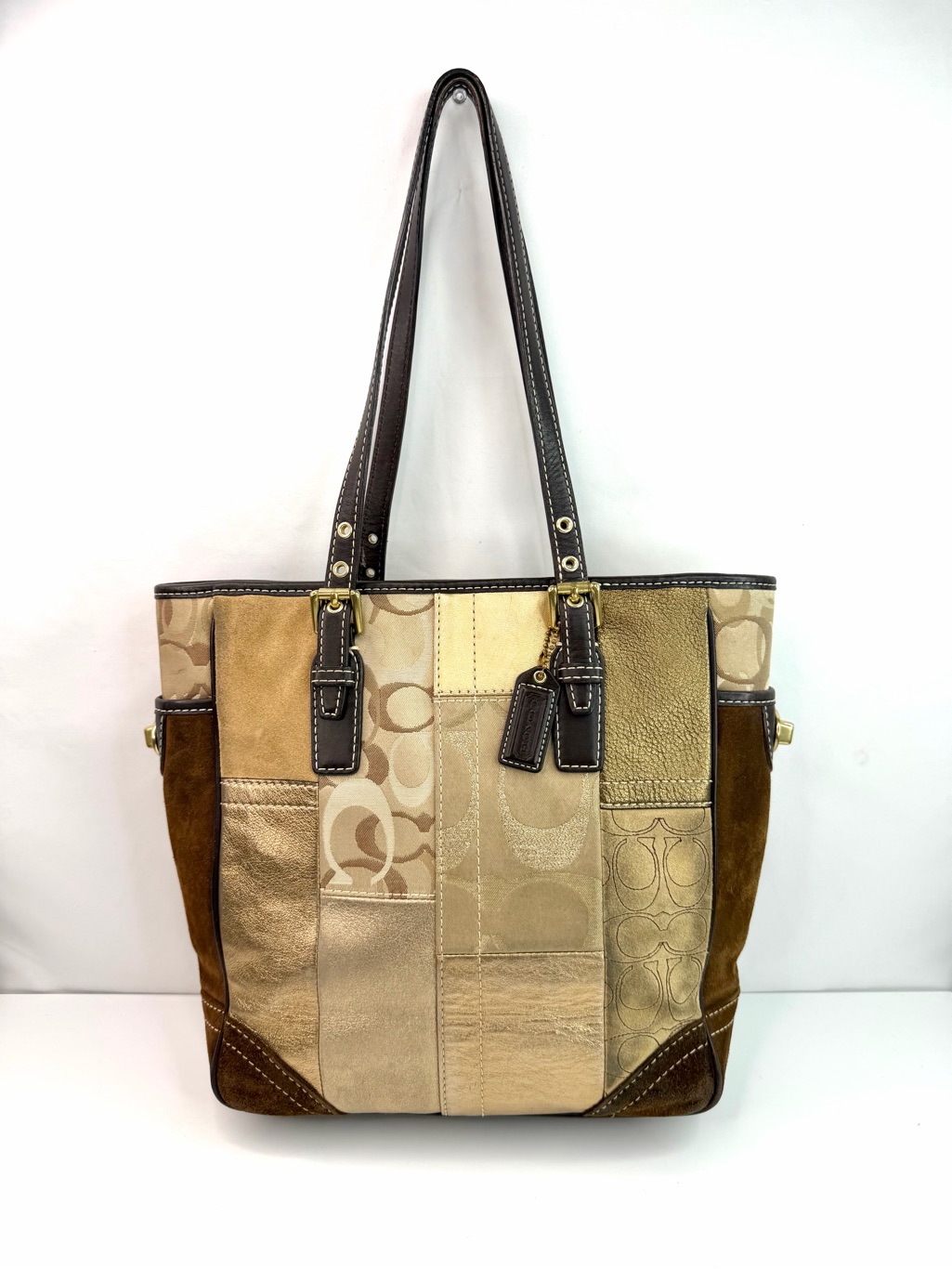 Coach Brown Suede Leather Patchwork Y2k Tote Bag